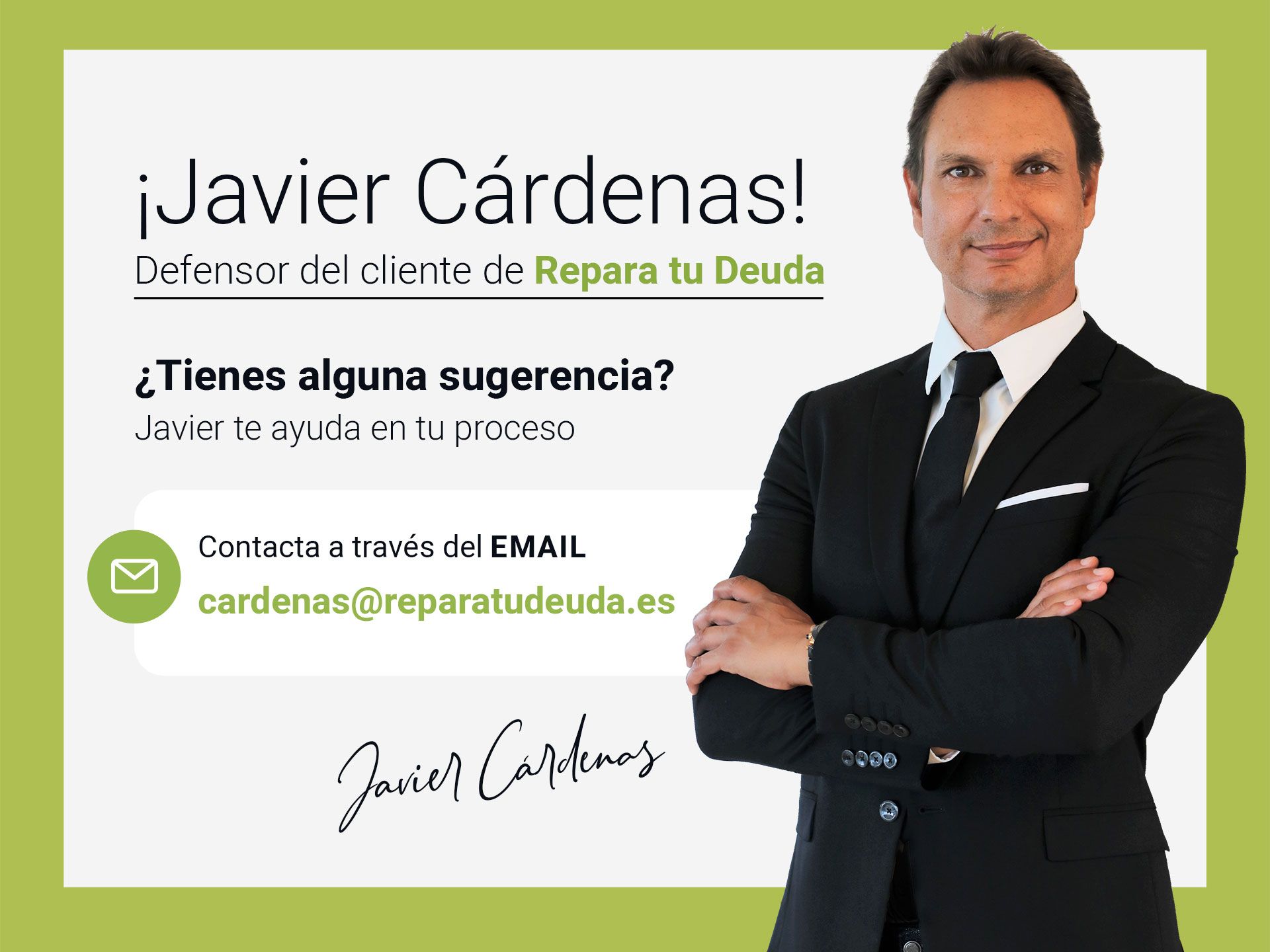Javier Cárdenas será el nuevo Defensor del Cliente para el Despacho Repara tu Deuda Abogados